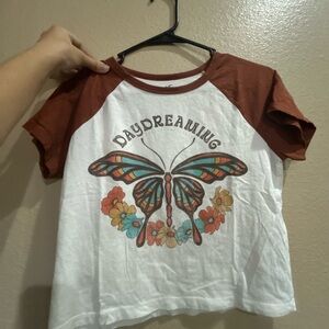Daydreaming Butterfly Graphic Tee - White and Brown